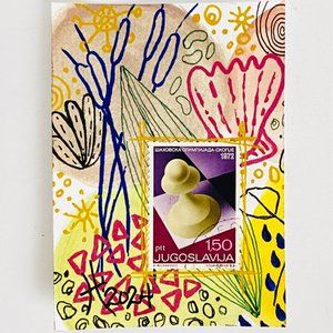 ACEO Original Watercolor Yugoslavia Postage Stamp Art Tristina Dietz Elmes ATC